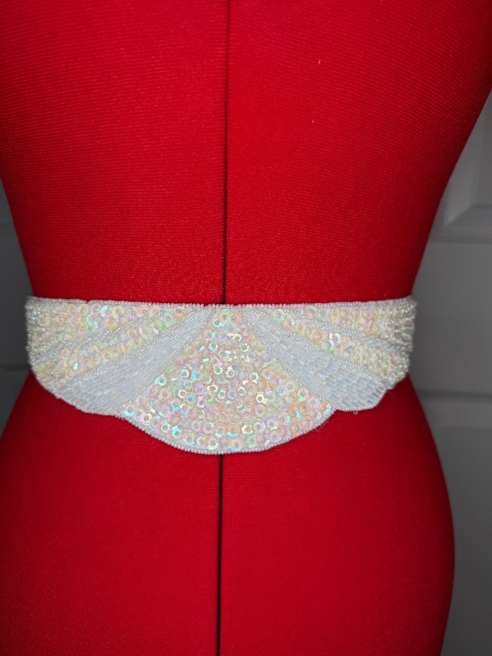Vintage Milor Hand Beaded Sequin Belt White Women Small / Medium 80's